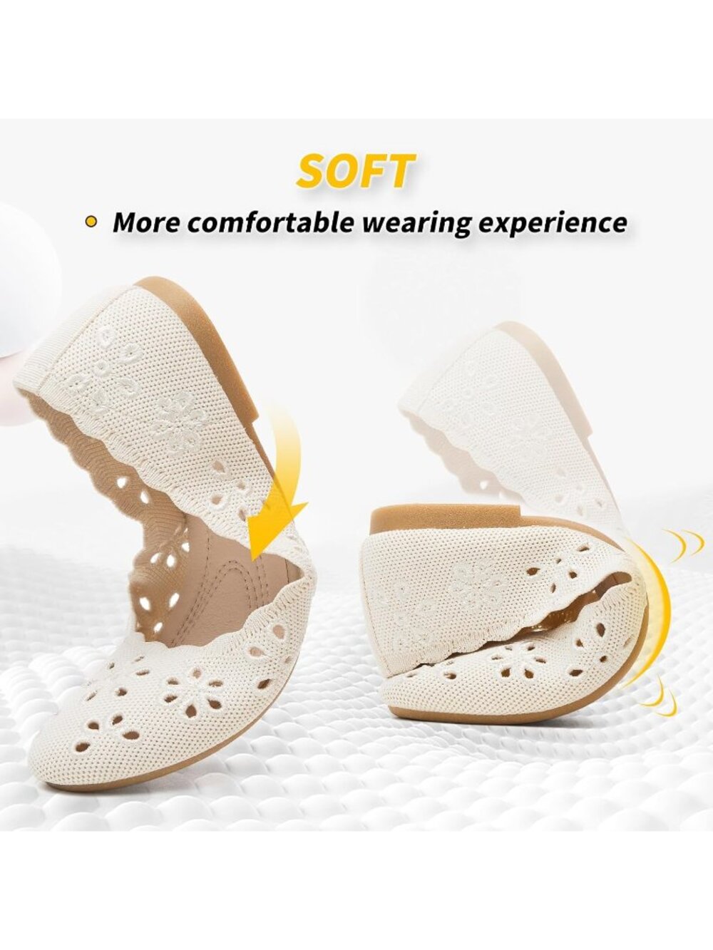 Women's Nude Mesh Floral Ballet Flats Comfortable Slip On Casual Walking Shoes - Picture 4 of 6